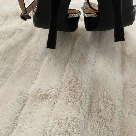 Nwob Rhinestone Bow Pointy Toe Satin Heels Black Silver Size 10 - Picture 10 of 16